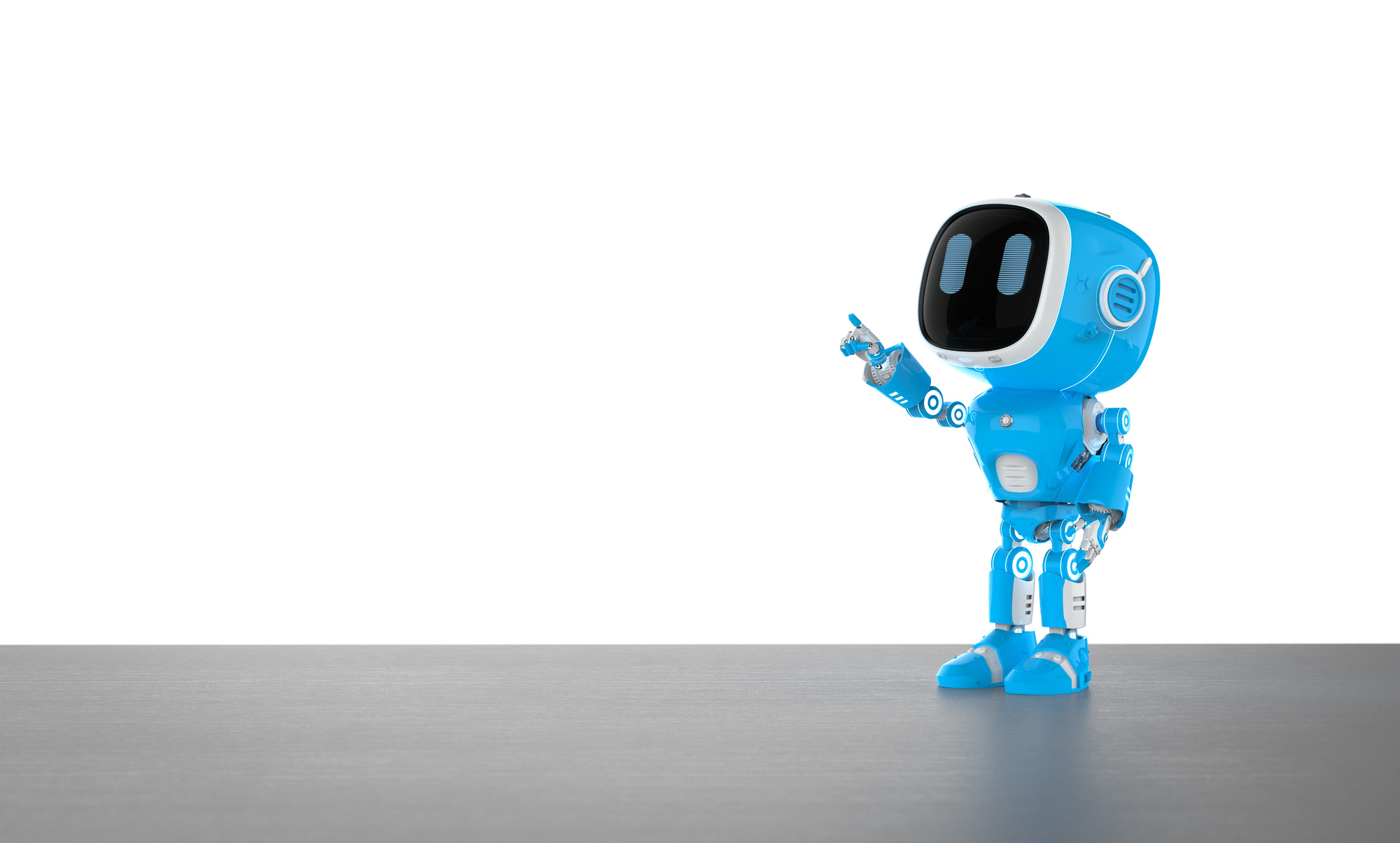 Blue robotic assistant or artificial intelligence robot finger p
